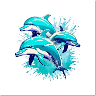 Oceanic Symphony - Fascinating Grunge Dolphin Pod Tee Posters and Art